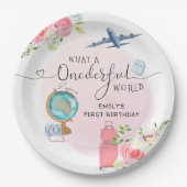 Assiettes En Carton ONE derful World Girls 1ère fête d'anniversaire (Devant)