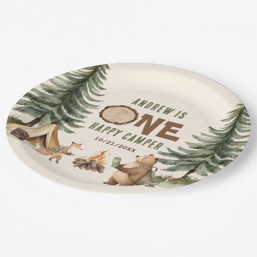 Assiettes En Carton One Happy Camper 1st Birthday Paper Plates (Angle)