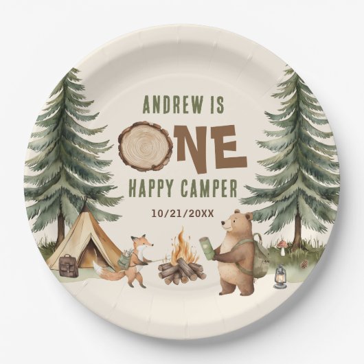 Assiettes En Carton One Happy Camper 1st Birthday Paper Plates (Devant)