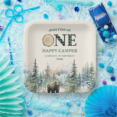 Assiettes En Carton ONE Happy Camper Green Bear 1er anniversaire fête (Fête)