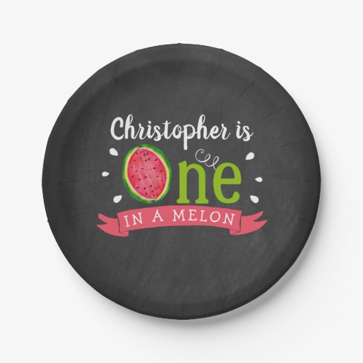 Assiettes En Carton One In A Melon Chalkboard 1er anniversaire (Devant)