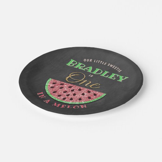 Assiettes En Carton One In A Melon Chalkboard 1er anniversaire (Angle)
