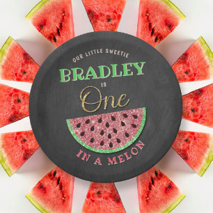 Assiettes En Carton One In A Melon Chalkboard 1er anniversaire