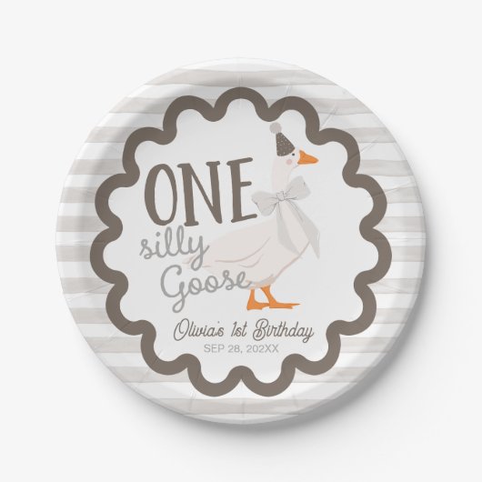Assiettes En Carton One Silly Goose Beige Bow 1st Birthday (Devant)