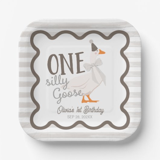 Assiettes En Carton One Silly Goose Beige Bow 1st Birthday (Recto)