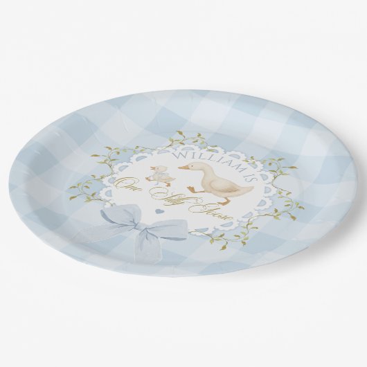 Assiettes En Carton One Silly Goose Blue Goingham Whimsical Birthday (Angle)