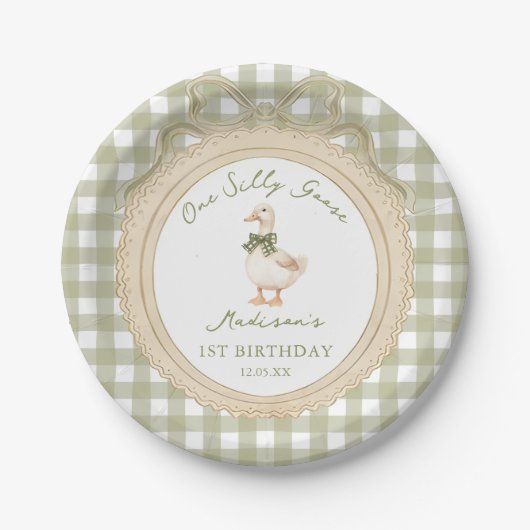 Assiettes En Carton One Silly Goose Bow Gingham 1st Birthday (Devant)