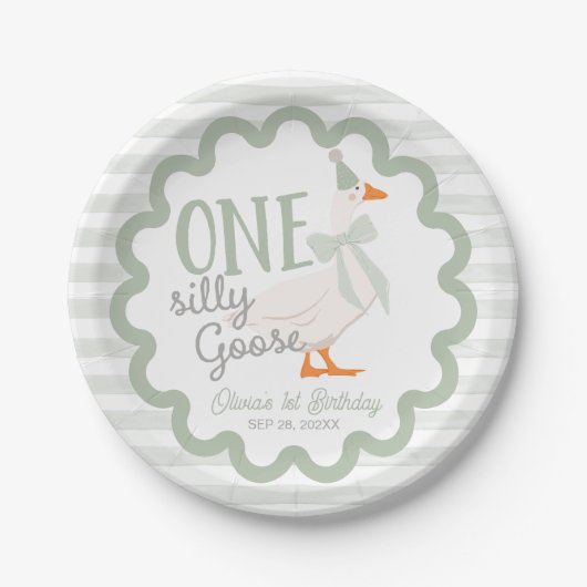 Assiettes En Carton One Silly Goose Green Bow 1st Birthday (Devant)