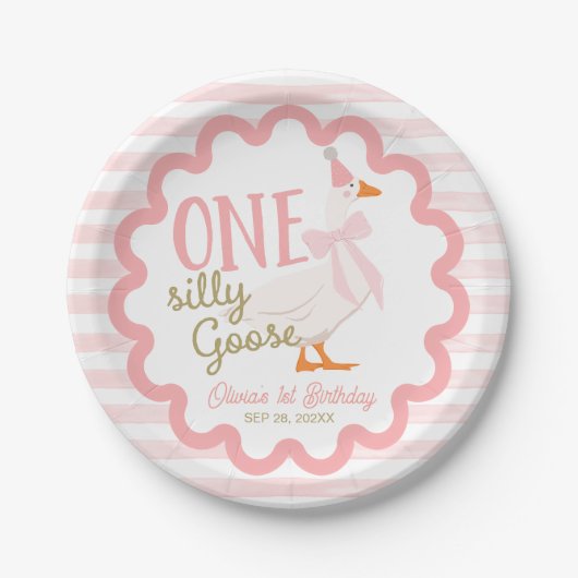 Assiettes En Carton One Silly Goose Pink Bow 1st Birthday (Devant)