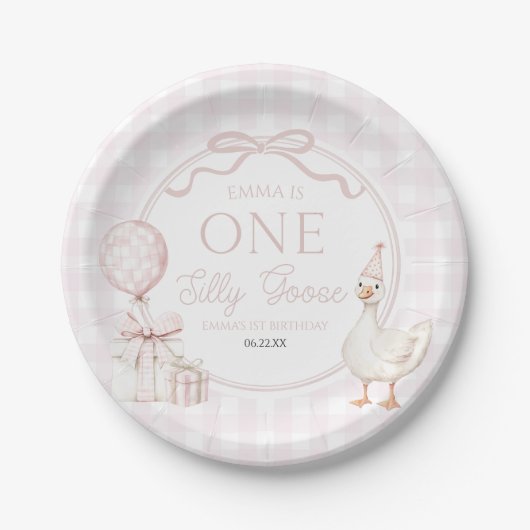 Assiettes En Carton ONE Silly Goose Pink Bow 1st Birthday Party (Devant)