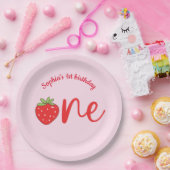 Assiettes En Carton One Strawberry Birthday Pink (Fête)