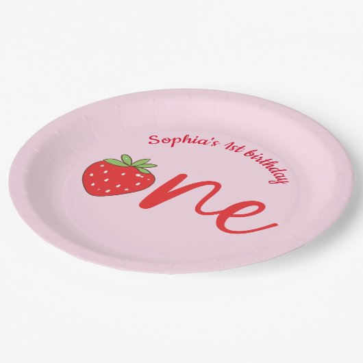 Assiettes En Carton One Strawberry Birthday Pink (Angle)