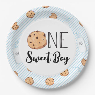 Assiettes En Carton One Sweet Boy Milk and Cookies blue Anniversaire