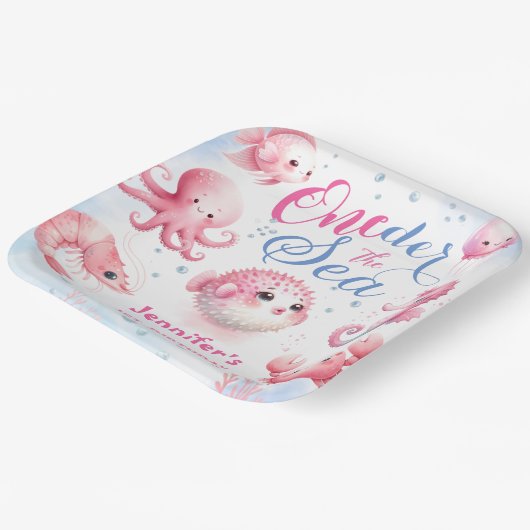 Assiettes En Carton ONEder La Mer 1er Anniversaire Filles rose mignonn (Angulaire)