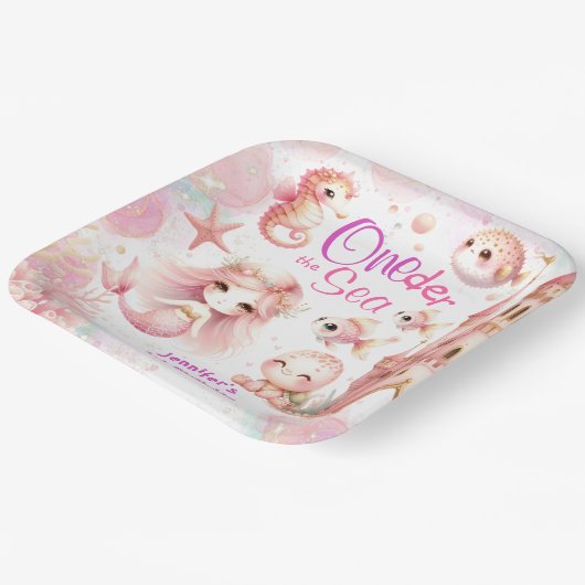 Assiettes En Carton ONEder La Mer 1er anniversaire mignonne fille rose (Angulaire)