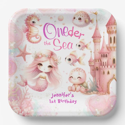 Assiettes En Carton ONEder La Mer 1er anniversaire mignonne fille rose (Recto)