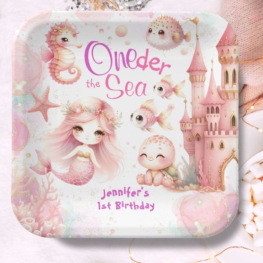 Assiettes En Carton ONEder La Mer 1er anniversaire mignonne fille rose