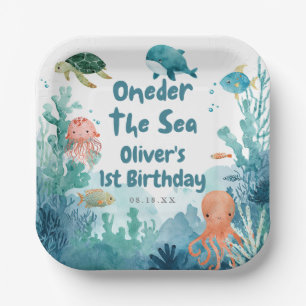 Assiettes En Carton Oneder sous la mer aquarelle 1er anniversaire