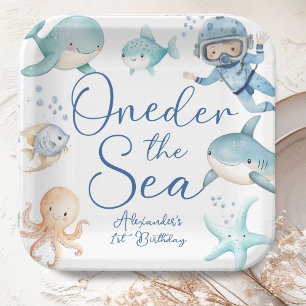 Assiettes En Carton ONEder sous le garçon de mer 1er Anniversaire Océa