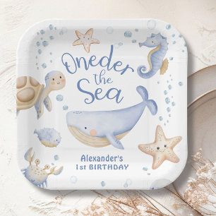 Assiettes En Carton ONEder The Sea ! Boy Cute Ocean 1er anniversaire