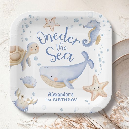 Assiettes En Carton ONEder The Sea ! Boy Cute Ocean 1er anniversaire