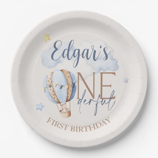 Assiettes En Carton ONEderful 1st Birthday Hot Air Balloon Plaque de p (Devant)