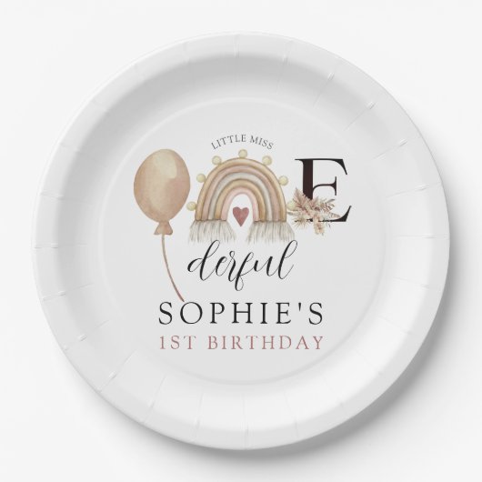 Assiettes En Carton ONEderful Rainbow Girl'anniversaire (Devant)