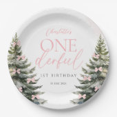 Assiettes En Carton Onederland Winter Pink Bow 1st Birthday (Devant)