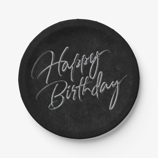 Assiettes En Carton Onyx Black Velvet | Grunge Happy Birthday Script (Devant)