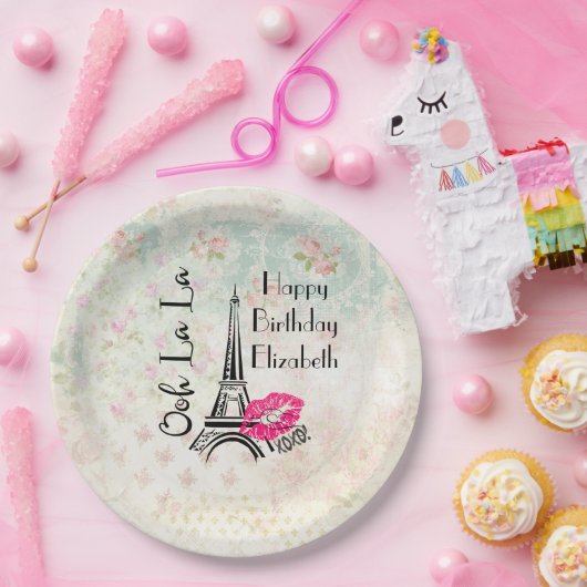 Assiettes En Carton Ooh La Paris Tour Eiffel Joyeux anniversaire (Fête)