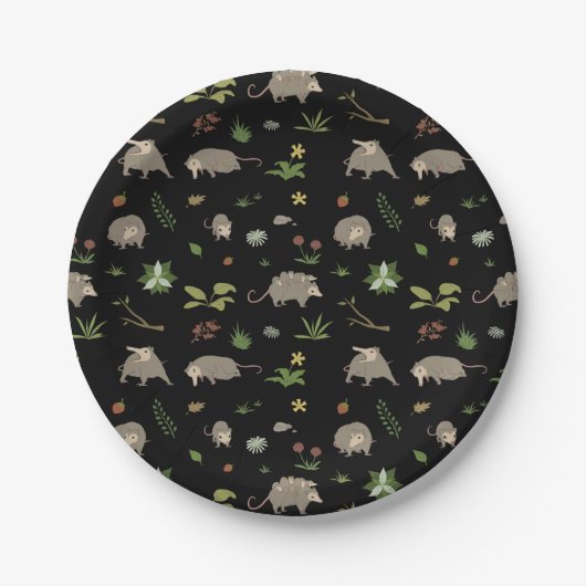 Assiettes En Carton Opossum dans un champ de Berry en noir (Devant)