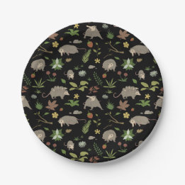 Assiettes En Carton Opossum dans un champ de Berry en noir
