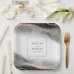 Assiettes En Carton Opulence élégante Noir et Or Moderne