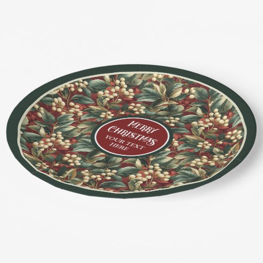 Assiettes En Carton Opulente baies de Noël sainte verdure muet (Angle)