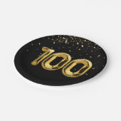 Assiettes En Carton Or 100e Anniversaire Ballons Avec Confetti (Angle)