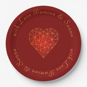 Assiettes En Carton Or Amour du coeur géométrique