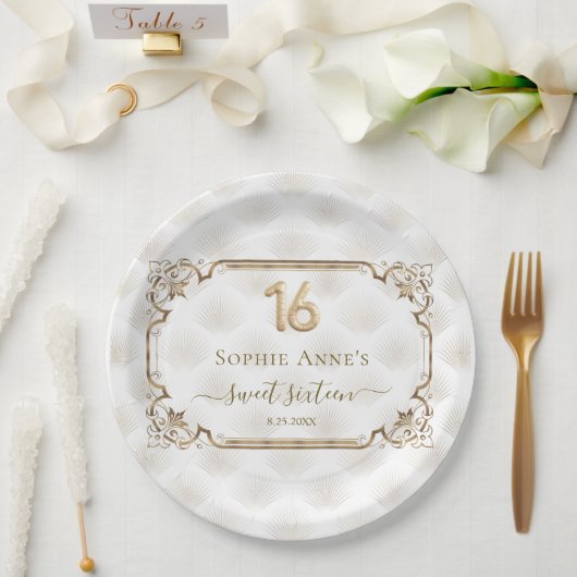 Assiettes En Carton Or Blanc Art Déco Sweet sixteen Anniversaire (Mariage)