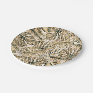Assiettes En Carton Or Bronze Pailleté Feuilles de Palmier Tropical Ma