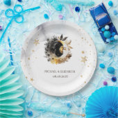 Assiettes En Carton Or céleste Soleil, Lune, Étoiles Fleurs (Fête)