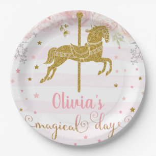 Assiettes En Carton Or cheval fille anniversaire customisé plaque en 