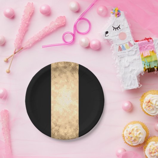 Assiettes En Carton or clair élégant de faux et rayures noires (Fête)