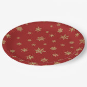 Assiettes En Carton Or de conception de flocons de neige sur le rouge (Angle)