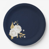 Assiettes En Carton or de fleur blanche marine feuille bleu (Devant)