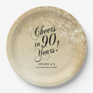 Assiettes En Carton Or Élégant 90e Anniversaire
