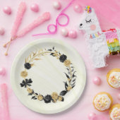 Assiettes En Carton or élégant et floral noir (Fête)