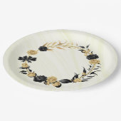 Assiettes En Carton or élégant et floral noir (Angle)