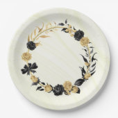 Assiettes En Carton or élégant et floral noir (Devant)