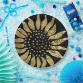 Assiettes En Carton Or | Elégant tournesol or sur noir (Fête)