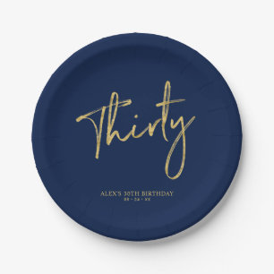 Assiettes En Carton Or et bleu marine Thirty Lettres 30e anniversaire