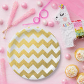 Assiettes En Carton Or et plaques à papier blanches de Chevron 9' (Fête)